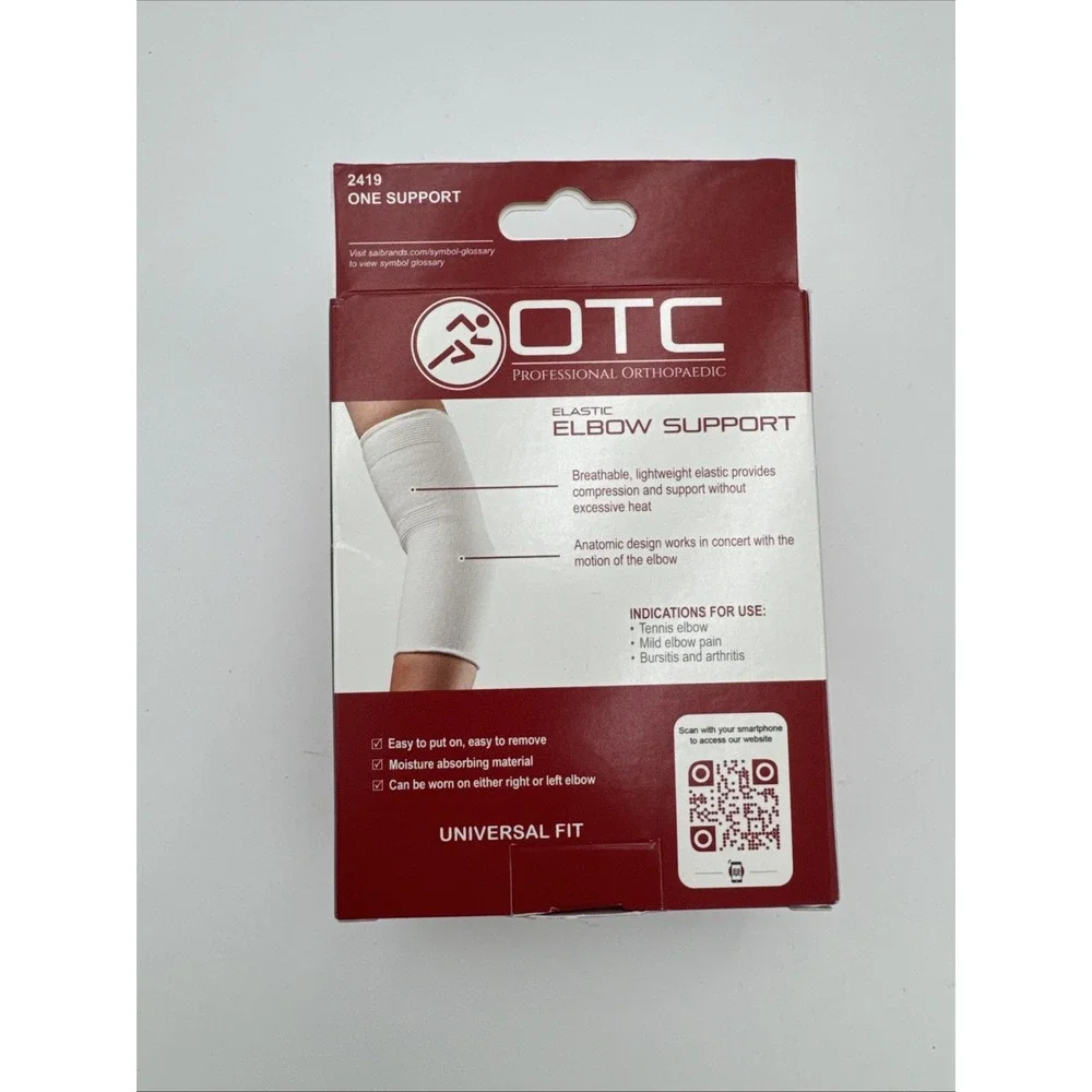 OTC ELBOW SUPPORT SLEEVE WHITE UNIVERSAL SIZE NEW‎ IN PACKAGE TENNIS ELBOW BRACE